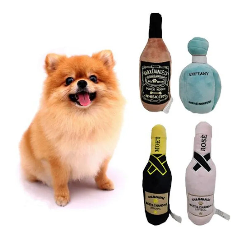 Luxury Pet Dog Toys Durable Plush Wine Bottle Squeaky Toys For Dog