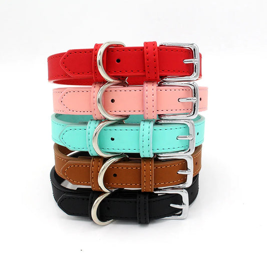 5 Colors PU Small Dogs Collars XS-M Adjustable Zinc Alloy Solid Color