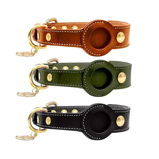 Genuine Leather Airtags Collar Puppy Medium Dog Anti-lost Pet Collar