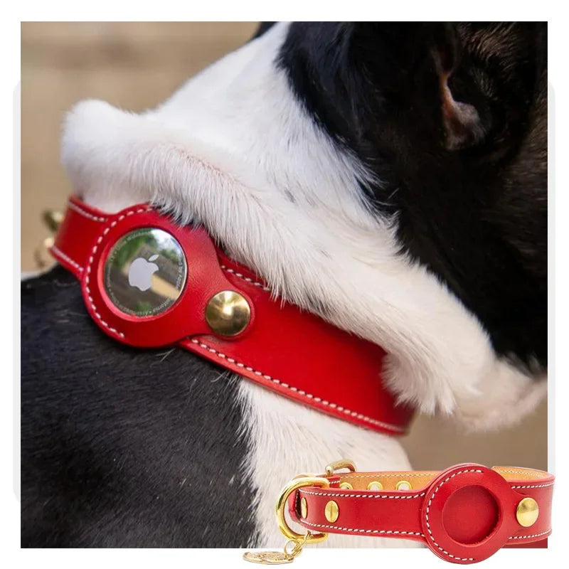 Genuine Leather Airtags Collar Puppy Medium Dog Anti-lost Pet Collar