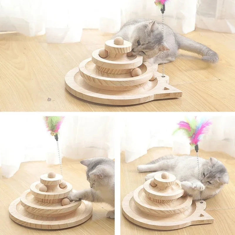 Pet cat Toy Wooden 2/3 Levels Tower Tracks Turntable Cat Intelligence