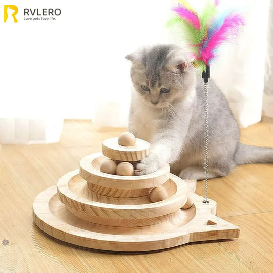 Pet cat Toy Wooden 2/3 Levels Tower Tracks Turntable Cat Intelligence