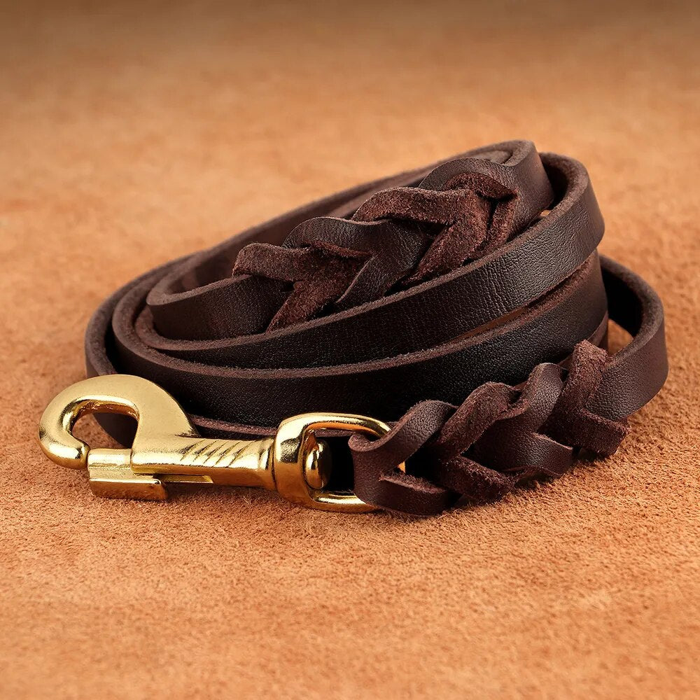 Genuine Leather Dog Collar Leash Set Braided Durable Leather Dog