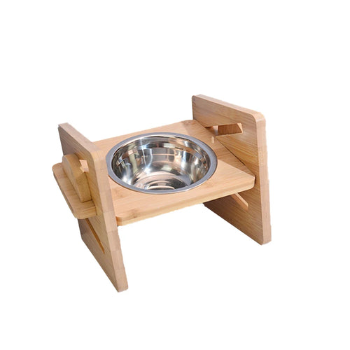 Elevated Dog Bowls Bamboo Tilted Adjustable Dogs Feeder Stand with