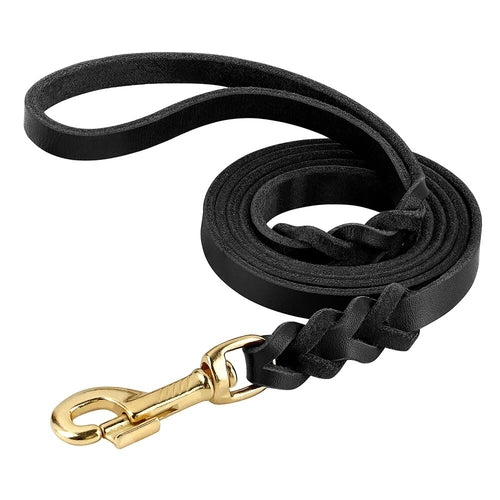 Genuine Leather Dog Collar Leash Set Braided Durable Leather Dog